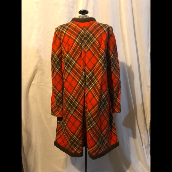 Vintage Wool Sweater Dress Red/Orange&Brown Tartan - Picture 2 of 5